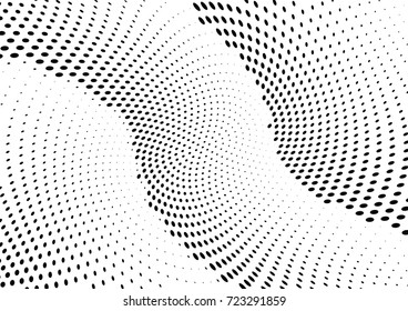 Abstract halftone wave dotted background. Futuristic twisted grunge pattern, dot, circles.  Vector modern optical pop art texture for posters, business cards, cover, labels mock-up, stickers layout