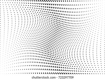 Abstract halftone wave dotted background. Futuristic twisted grunge pattern, dot, circles.  Vector modern optical pop art texture for posters, business cards, cover, labels mock-up, stickers layout