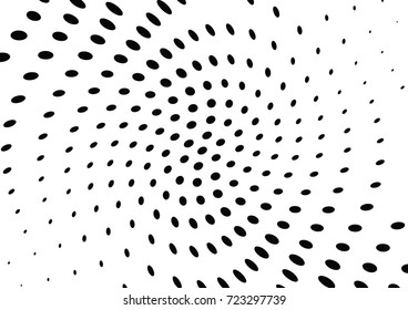 Abstract halftone wave dotted background. Futuristic twisted grunge pattern, dot, circles.  Vector modern optical pop art texture for posters, business cards, cover, labels mock-up, stickers layout