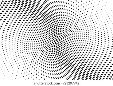 Abstract halftone wave dotted background. Futuristic twisted grunge pattern, dot, circles.  Vector modern optical pop art texture for posters, business cards, cover, labels mock-up, stickers layout