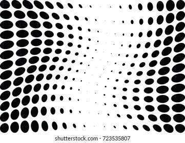 Abstract halftone wave dotted background. Futuristic twisted grunge pattern, dot, circles.  Vector modern optical pop art texture for posters, business cards, cover, labels mock-up, stickers layout