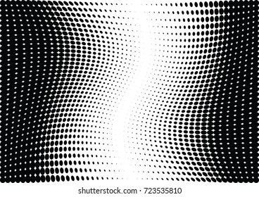 Abstract halftone wave dotted background. Futuristic twisted grunge pattern, dot, circles.  Vector modern optical pop art texture for posters, business cards, cover, labels mock-up, stickers layout