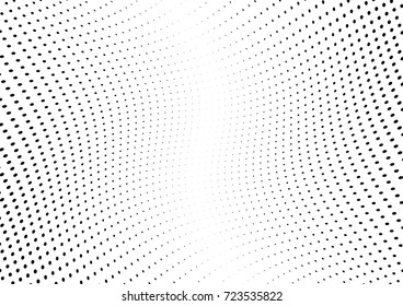 Abstract halftone wave dotted background. Futuristic twisted grunge pattern, dot, circles.  Vector modern optical pop art texture for posters, business cards, cover, labels mock-up, stickers layout