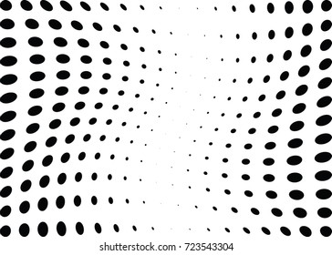 Abstract halftone wave dotted background. Futuristic twisted grunge pattern, dot, circles.  Vector modern optical pop art texture for posters, business cards, cover, labels mock-up, stickers layout