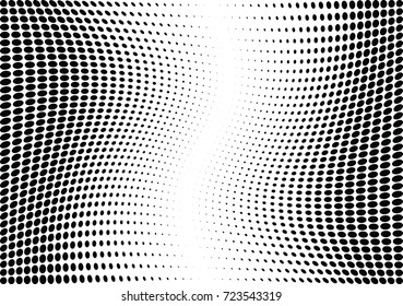 Abstract halftone wave dotted background. Futuristic twisted grunge pattern, dot, circles.  Vector modern optical pop art texture for posters, business cards, cover, labels mock-up, stickers layout
