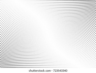 Abstract halftone wave dotted background. Futuristic twisted grunge pattern, dot, circles.  Vector modern optical pop art texture for posters, business cards, cover, labels mock-up, stickers layout