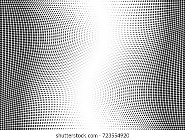 Abstract halftone wave dotted background. Futuristic twisted grunge pattern, dot, circles.  Vector modern optical pop art texture for posters, business cards, cover, labels mock-up, stickers layout