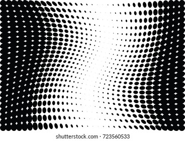 Abstract halftone wave dotted background. Futuristic twisted grunge pattern, dot, circles.  Vector modern optical pop art texture for posters, business cards, cover, labels mock-up, stickers layout