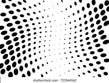 Abstract halftone wave dotted background. Futuristic twisted grunge pattern, dot, circles.  Vector modern optical pop art texture for posters, business cards, cover, labels mock-up, stickers layout