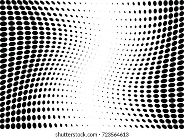 Abstract halftone wave dotted background. Futuristic twisted grunge pattern, dot, circles.  Vector modern optical pop art texture for posters, business cards, cover, labels mock-up, stickers layout