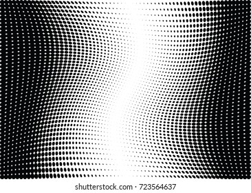 Abstract halftone wave dotted background. Futuristic twisted grunge pattern, dot, circles.  Vector modern optical pop art texture for posters, business cards, cover, labels mock-up, stickers layout
