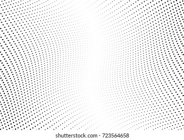 Abstract halftone wave dotted background. Futuristic twisted grunge pattern, dot, circles.  Vector modern optical pop art texture for posters, business cards, cover, labels mock-up, stickers layout