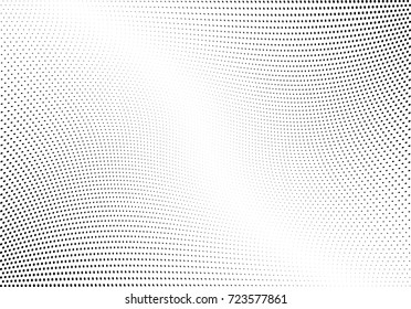 Abstract halftone wave dotted background. Futuristic twisted grunge pattern, dot, circles.  Vector modern optical pop art texture for posters, business cards, cover, labels mock-up, stickers layout
