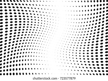 Abstract halftone wave dotted background. Futuristic twisted grunge pattern, dot, circles.  Vector modern optical pop art texture for posters, business cards, cover, labels mock-up, stickers layout