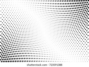 Abstract halftone wave dotted background. Futuristic twisted grunge pattern, dot, circles.  Vector modern optical pop art texture for posters, business cards, cover, labels mock-up, stickers layout