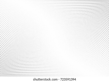Abstract halftone wave dotted background. Futuristic twisted grunge pattern, dot, circles.  Vector modern optical pop art texture for posters, business cards, cover, labels mock-up, stickers layout