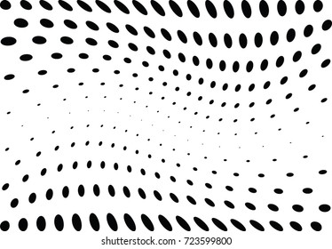 Abstract halftone wave dotted background. Futuristic twisted grunge pattern, dot, circles.  Vector modern optical pop art texture for posters, business cards, cover, labels mock-up, stickers layout