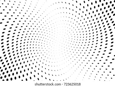 Abstract halftone wave dotted background. Futuristic twisted grunge pattern, dot, circles.  Vector modern optical pop art texture for posters, business cards, cover, labels mock-up, stickers layout