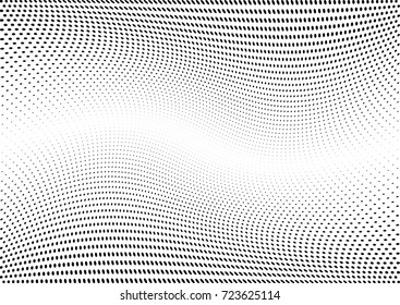 Abstract halftone wave dotted background. Futuristic twisted grunge pattern, dot, circles.  Vector modern optical pop art texture for posters, business cards, cover, labels mock-up, stickers layout