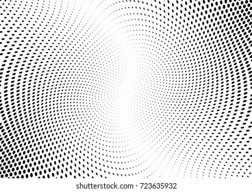 Abstract halftone wave dotted background. Futuristic twisted grunge pattern, dot, circles.  Vector modern optical pop art texture for posters, business cards, cover, labels mock-up, stickers layout