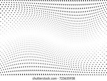 Abstract halftone wave dotted background. Futuristic twisted grunge pattern, dot, circles.  Vector modern optical pop art texture for posters, business cards, cover, labels mock-up, stickers layout