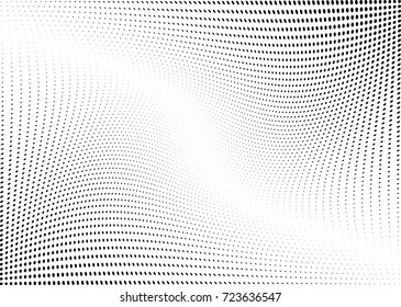Abstract halftone wave dotted background. Futuristic twisted grunge pattern, dot, circles.  Vector modern optical pop art texture for posters, business cards, cover, labels mock-up, stickers layout