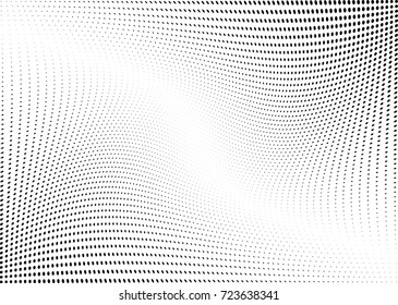 Abstract halftone wave dotted background. Futuristic twisted grunge pattern, dot, circles.  Vector modern optical pop art texture for posters, business cards, cover, labels mock-up, stickers layout