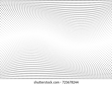 Abstract halftone wave dotted background. Futuristic twisted grunge pattern, dot, circles.  Vector modern optical pop art texture for posters, business cards, cover, labels mock-up, stickers layout