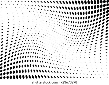 Abstract halftone wave dotted background. Futuristic twisted grunge pattern, dot, circles.  Vector modern optical pop art texture for posters, business cards, cover, labels mock-up, stickers layout