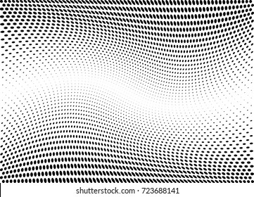 Abstract halftone wave dotted background. Futuristic twisted grunge pattern, dot, circles.  Vector modern optical pop art texture for posters, business cards, cover, labels mock-up, stickers layout