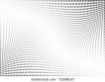 Abstract halftone wave dotted background. Futuristic twisted grunge pattern, dot, circles.  Vector modern optical pop art texture for posters, business cards, cover, labels mock-up, stickers layout