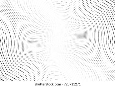 Abstract halftone wave dotted background. Futuristic twisted grunge pattern, dot, circles.  Vector modern optical pop art texture for posters, business cards, cover, labels mock-up, stickers layout