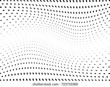 Abstract halftone wave dotted background. Futuristic twisted grunge pattern, dot, circles.  Vector modern optical pop art texture for posters, business cards, cover, labels mock-up, stickers layout