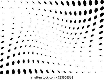 Abstract halftone wave dotted background. Futuristic twisted grunge pattern, dot, circles.  Vector modern optical pop art texture for posters, business cards, cover, labels mock-up, stickers layout
