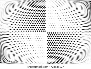 Abstract halftone wave dotted background. Futuristic twisted grunge pattern, dot, circles.  Vector modern optical pop art texture for posters, business cards, cover, labels mock-up, stickers layout