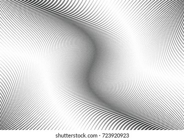 Abstract halftone wave dotted background. Futuristic twisted grunge pattern, dot, circles.  Vector modern optical pop art texture for posters, business cards, cover, labels mock-up, stickers layout
