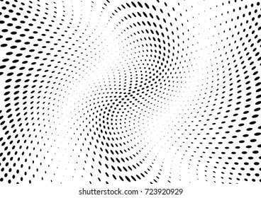 Abstract halftone wave dotted background. Futuristic twisted grunge pattern, dot, circles.  Vector modern optical pop art texture for posters, business cards, cover, labels mock-up, stickers layout