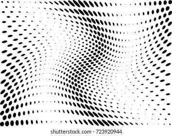 Abstract halftone wave dotted background. Futuristic twisted grunge pattern, dot, circles.  Vector modern optical pop art texture for posters, business cards, cover, labels mock-up, stickers layout