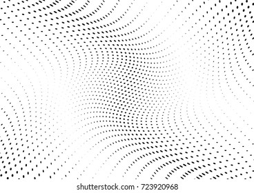 Abstract halftone wave dotted background. Futuristic twisted grunge pattern, dot, circles.  Vector modern optical pop art texture for posters, business cards, cover, labels mock-up, stickers layout