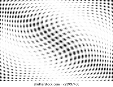 Abstract halftone wave dotted background. Futuristic twisted grunge pattern, dot, circles.  Vector modern optical pop art texture for posters, business cards, cover, labels mock-up, stickers layout