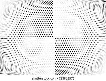 Abstract halftone wave dotted background. Futuristic twisted grunge pattern, dot, circles.  Vector modern optical pop art texture for posters, business cards, cover, labels mock-up, stickers layout
