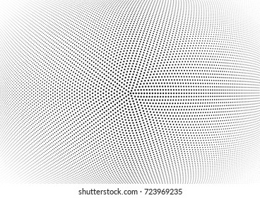 Abstract halftone wave dotted background. Futuristic twisted grunge pattern, dot, circles.  Vector modern optical pop art texture for posters, business cards, cover, labels mock-up, stickers layout