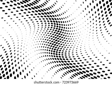 Abstract halftone wave dotted background. Futuristic twisted grunge pattern, dot, circles.  Vector modern optical pop art texture for posters, business cards, cover, labels mock-up, stickers layout