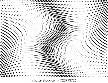 Abstract halftone wave dotted background. Futuristic twisted grunge pattern, dot, circles.  Vector modern optical pop art texture for posters, business cards, cover, labels mock-up, stickers layout
