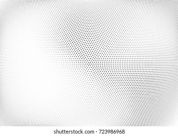 Abstract halftone wave dotted background. Futuristic twisted grunge pattern, dot, circles.  Vector modern optical pop art texture for posters, business cards, cover, labels mock-up, stickers layout