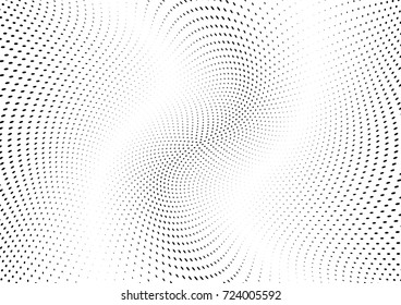 Abstract halftone wave dotted background. Futuristic twisted grunge pattern, dot, circles.  Vector modern optical pop art texture for posters, business cards, cover, labels mock-up, stickers layout