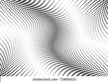 Abstract halftone wave dotted background. Futuristic twisted grunge pattern, dot, circles.  Vector modern optical pop art texture for posters, business cards, cover, labels mock-up, stickers layout