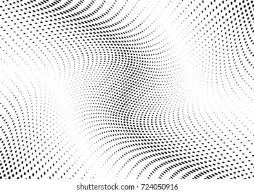 Abstract halftone wave dotted background. Futuristic twisted grunge pattern, dot, circles.  Vector modern optical pop art texture for posters, business cards, cover, labels mock-up, stickers layout