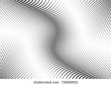 Abstract halftone wave dotted background. Futuristic twisted grunge pattern, dot, circles.  Vector modern optical pop art texture for posters, business cards, cover, labels mock-up, stickers layout