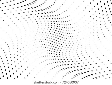 Abstract halftone wave dotted background. Futuristic twisted grunge pattern, dot, circles.  Vector modern optical pop art texture for posters, business cards, cover, labels mock-up, stickers layout